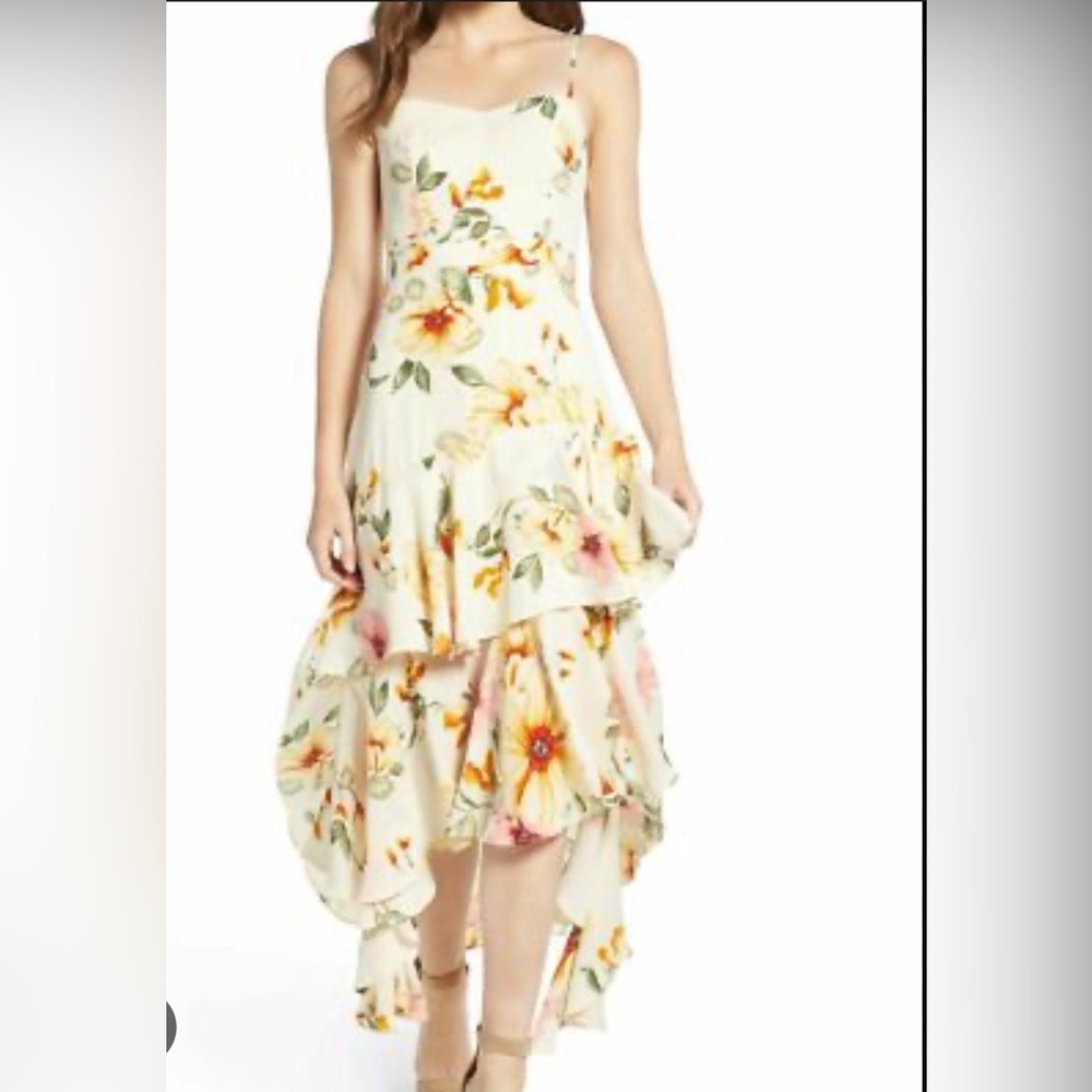 Leith Floral High Low Dress - Cream and Pink